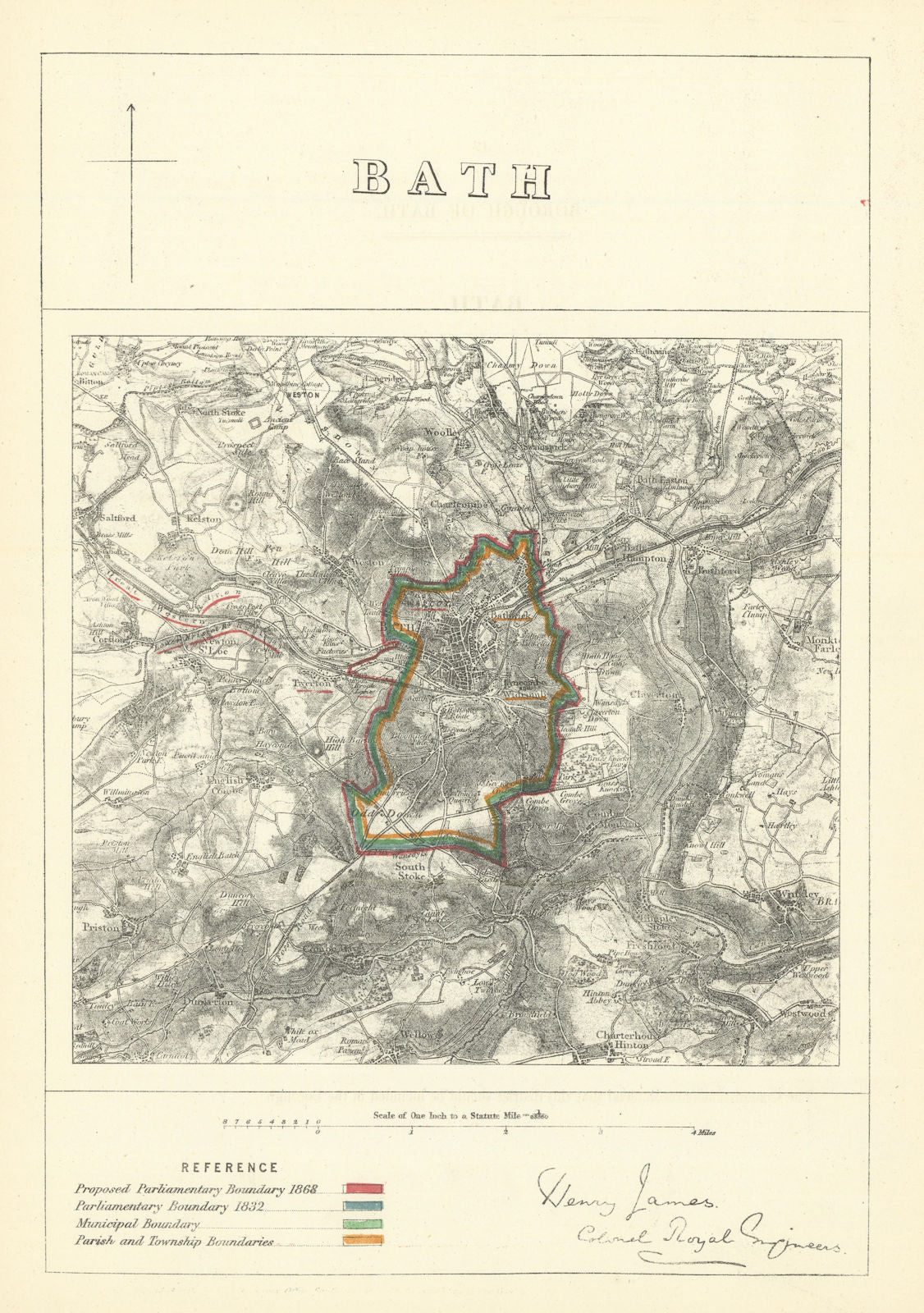 Bath, Somerset. JAMES. Parliamentary Boundary Commission 1868 old antique map